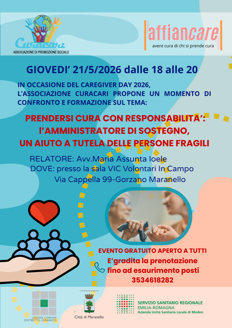 Caregiver Day 2026 — l'Amministratore di Sostegno, evento formativo Curacari del 21 maggio 2026